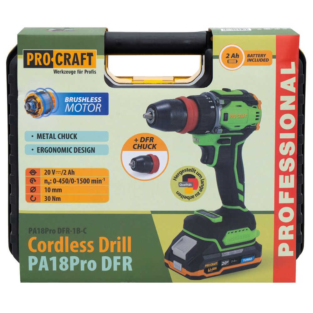 Шуруповерт Procraft PA-18 PRO DFR (з 2 акб 2А*год та зп)