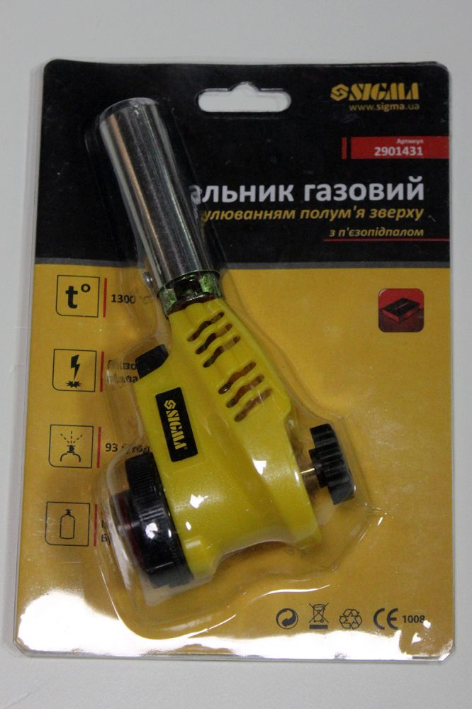 Пальник газовий з регулюванням полум'я зверху та п'єзопідпалом Ø20ММ 153ММ SIGMA (2901431)