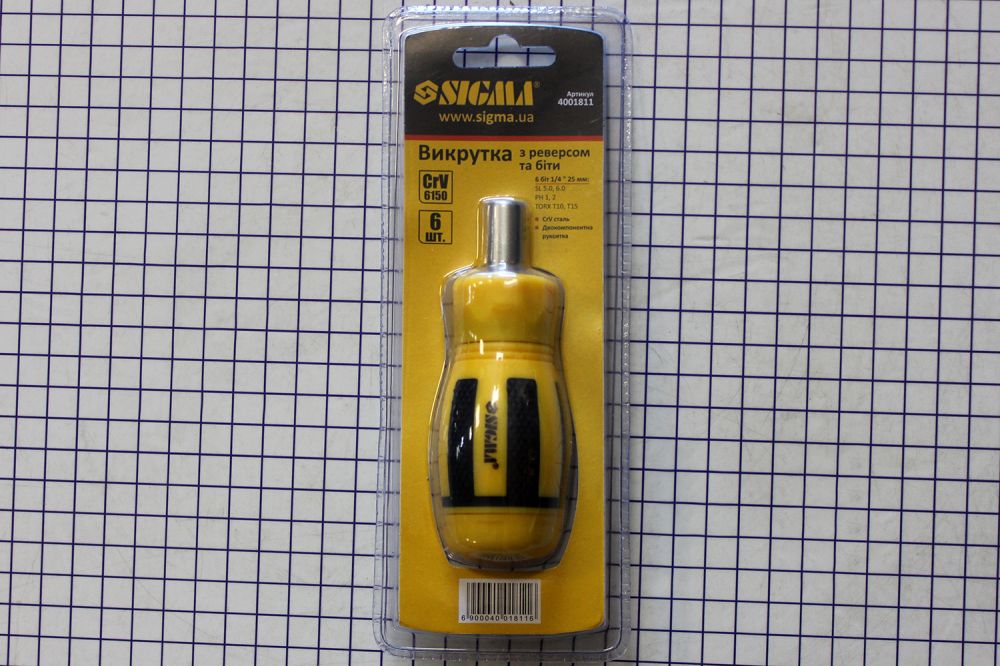 Викрутка з реверсом MINI + біти 6шт CrV Sigma (4001811)